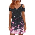 thumbnail image 2 of Mifsaly Womens Mini Casual Dresses Cold Shoulder Short Sleeve V Neck Summer Floral Print Shift Dress Comfy Daily Wear Breathable Flowy Sundress L, 2 of 6