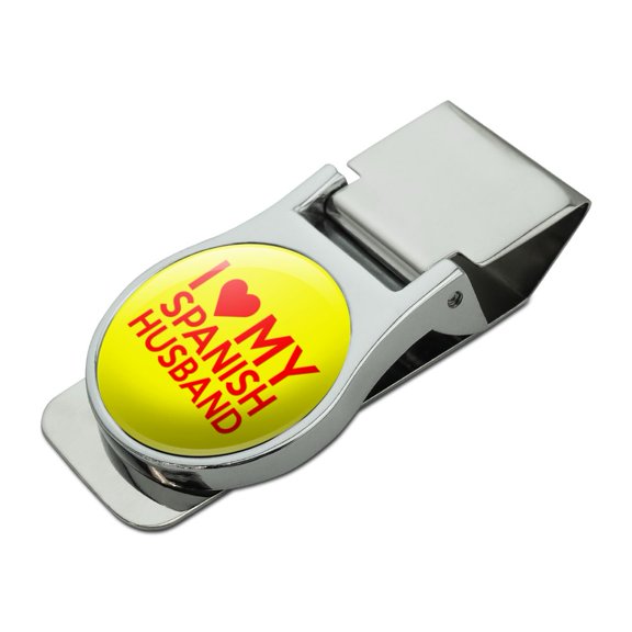 I Love My Spanish Husband Satin Chrome Plated Metal Money Clip