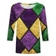 thumbnail image 5 of RKSTN Mardi Gras 3/4 Length Sleeve Womens Tops Oversized Crewneck Carnival Mask Print 3/4 Sleeve T Shirt Womens Casual Round Neck Tuesday Carnival Party Short Sleeve Tee Shirt Spring Summer Clothes, 5 of 6