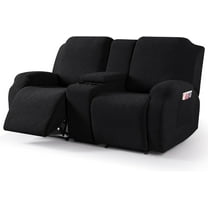 Recliner Loveseat Cover with Middle Console Stretch Reclining Sofa Slipcover for 2 Seat Jacquard Reclining Couch Sofa Covers Furniture Protector with Elastic Straps Bottom (Black)