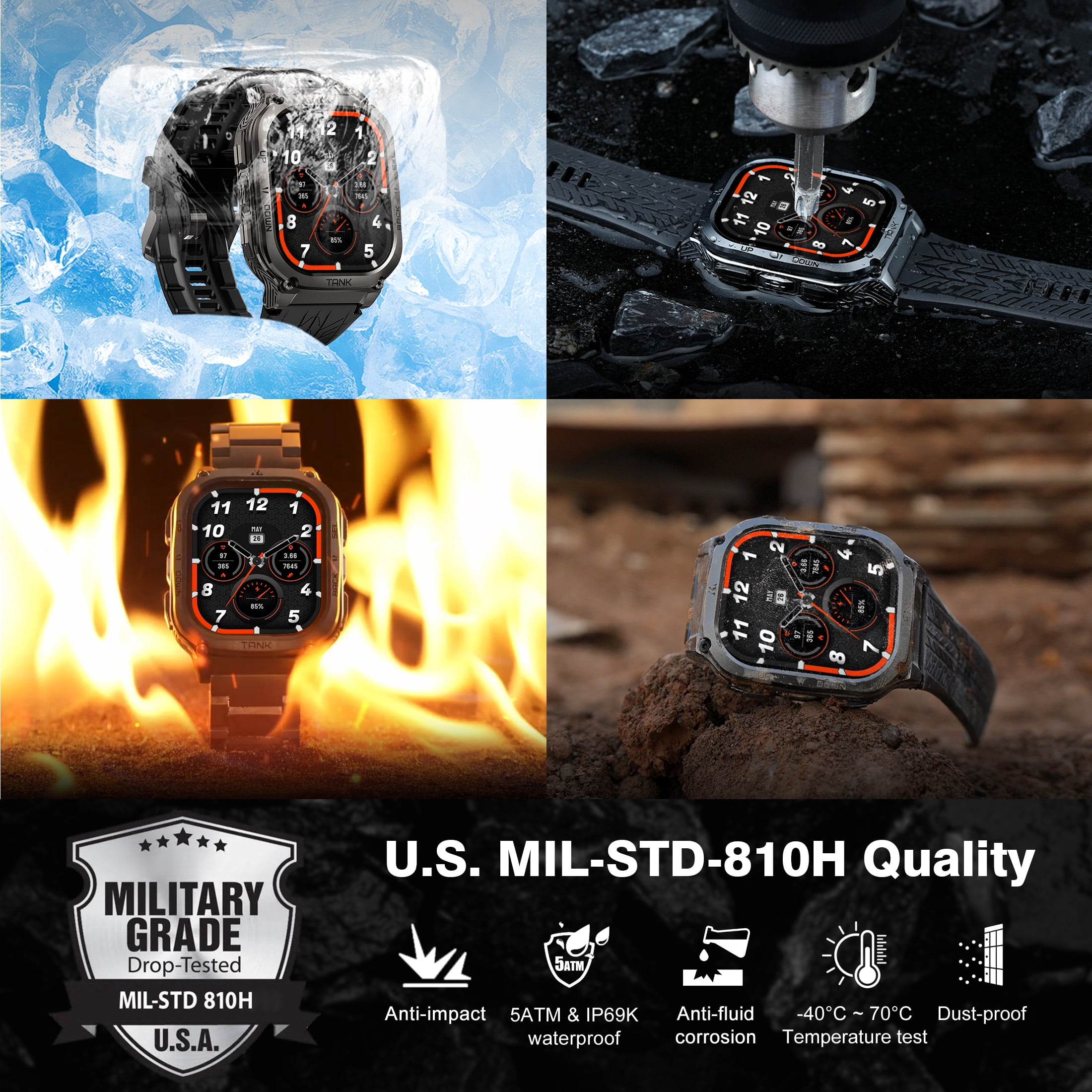 Smart Watch for Android and iPhone，Military Smartwatch for Men Women 1.96 "AMOLED display with 170 Sports Modes