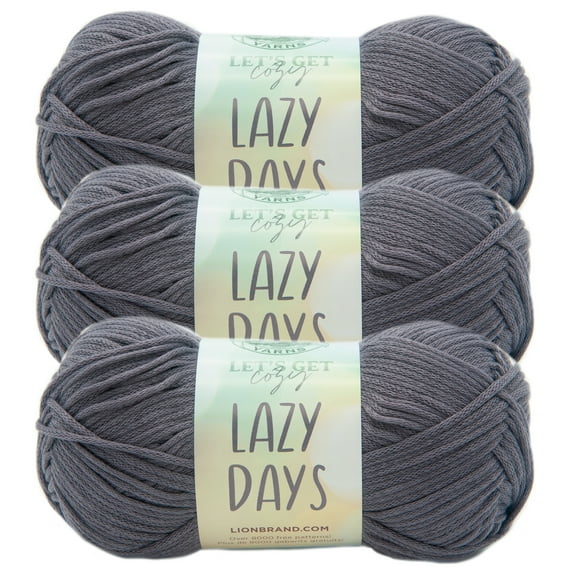 Lion Brand Yarn Lazy Days Pewter Medium Polyester Yarn 3 Pack