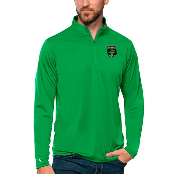 Men's Antigua Green Austin FC Tribute Quarter-Zip Pullover Top