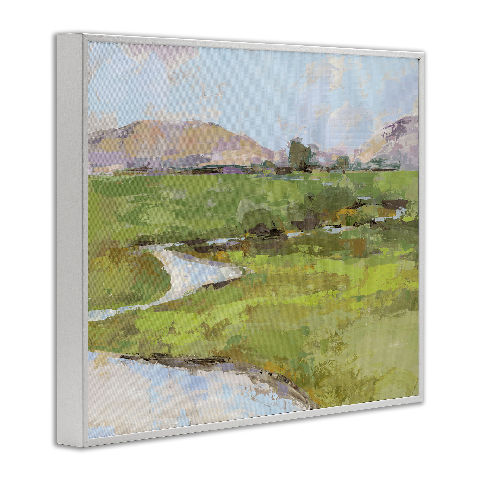 Stupell Industries Hillside Winding Stream Landscape Painting White Framed Art Print Wall Art, 14 x 11