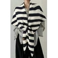 thumbnail image 3 of Women's Wool Triangle Striped Scarf Shawl Solid Color Wrap Tie Up Knotted Design Fall Winter Cozy Knitted Cross Cape, 3 of 9