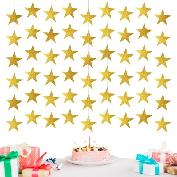 4Pcs Sparkling Star Hanging Decoration,13.1Ft Durable Star Paper Streamers Decor for Birthday,Gold Party Hanging Decoration for Holiday,Engagement