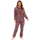 thumbnail image 2 of Pijama de franela con capucha para mujer, ropa de dormir de manga larga con cremallera y estampado a rayas de Navidad, 2 of 4