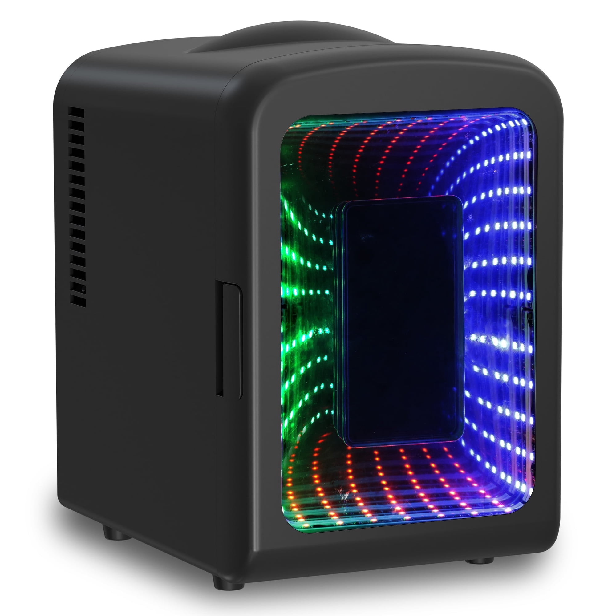 Auseo 4L Mini Fridge Personal with LED, Portable Cooler for Bedroom, Office, Car, Small Refrigerator for Skincare, Drinks & Gaming Room, AC/DC Powered, Black