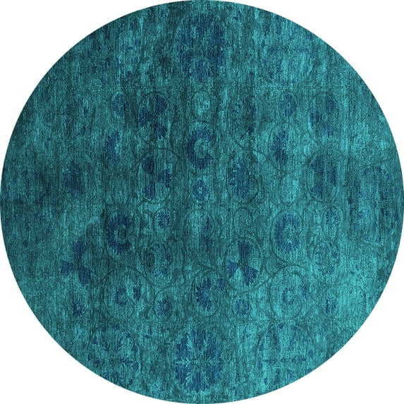 Ahgly Company Machine Washable Indoor Round Oriental Turquoise Blue Industrial Area Rugs, 5' Round
