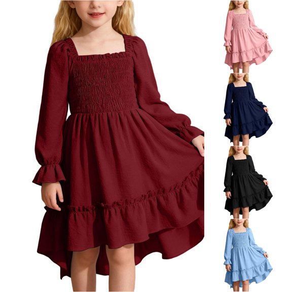 Summer Girls Dress with Square Neck Flutter Sleeves and Flared Elegant Ruffle Boho Length Party Dress for Toddler Kids Jean Dress Baby