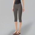 thumbnail image 2 of Women's High Waist Side Slit Capri Leggings, Butt Lifting Tight Fit Yoga Pants with Slimming Effect, Stretchy Workout Crop Tights for Running Fitness Gym Daily Wear Grey L, 2 of 5