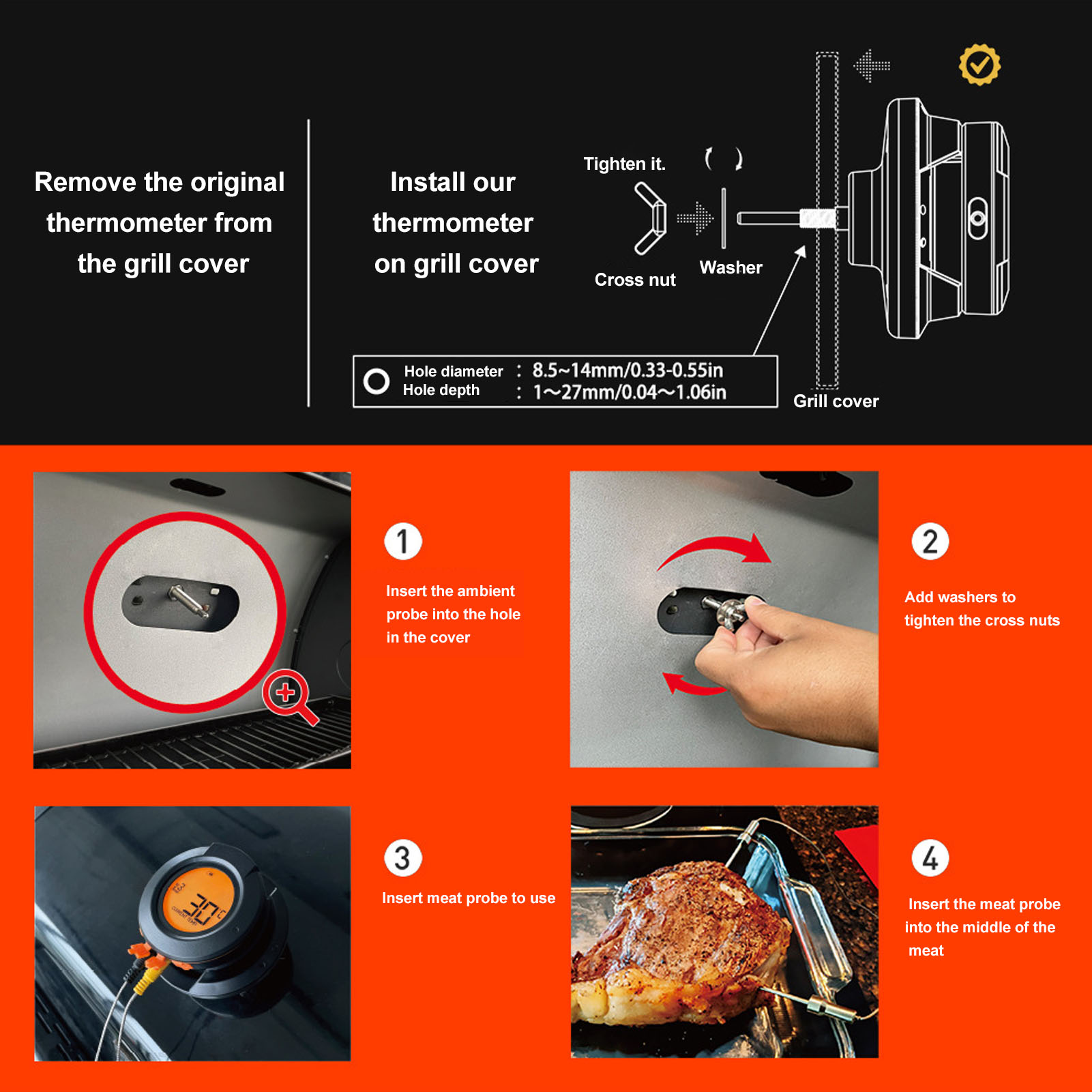 BOKYAN Digital Meat Thermometer Wireless App Alarm Waterproof Fast Read Cooking Food Thermometer for Grill Smoker Kitchen BBQ 2 Probes