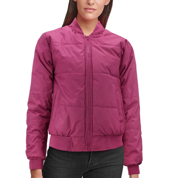 Women's Long Sleeve Full Zip Quilted Fleece Lined Puffer Bomber Jacket (Fuchsia, XL)