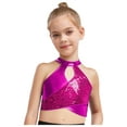 thumbnail image 3 of TSSOE 2-piece Sequins Jazz Hip Hop Dance Outfits for Girls Sleeveless Criss Cross Back Crop Top with Shorts Set Dancewear Hot Pink 14, 3 of 7