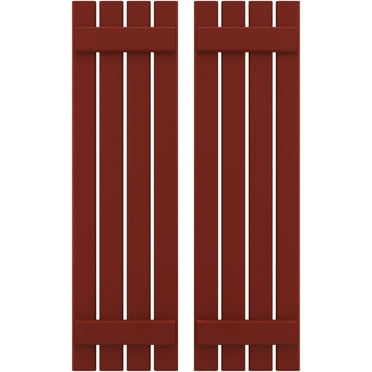 Ekena Millwork 15 1/2"W x 79"H Americraft Four Board (2 Batten) Exterior Real Wood Spaced Board-n-Batten Shutters (Per Pair), Pepper Red