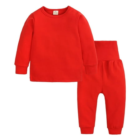

NIUREDLTD Toddler Pajamas Set Toddler Kids Baby Boy Girl Solid Sweatsuit Long Sleeve Pullover Tops Hight Waist Pants Set Fall Winter Pajamas Outfits Sleepwear Outfit Home wear Red 100