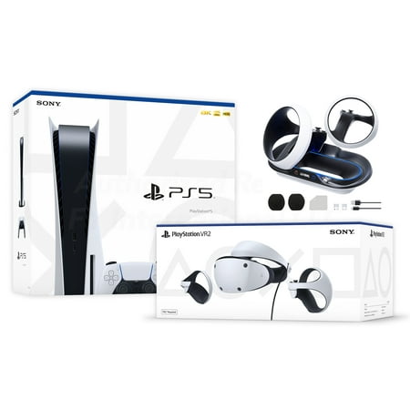 PlayStation 5 & PSVR2 Deluxe Combo, VR2 Headset, Sense Controllers, PS5 Disc Console, DualSense, 4K HDR Advanced Graphical Rendering, Eye Tracking, Adjustable Lens, IGRL Charging Dock- PS5 VR2 Bundle