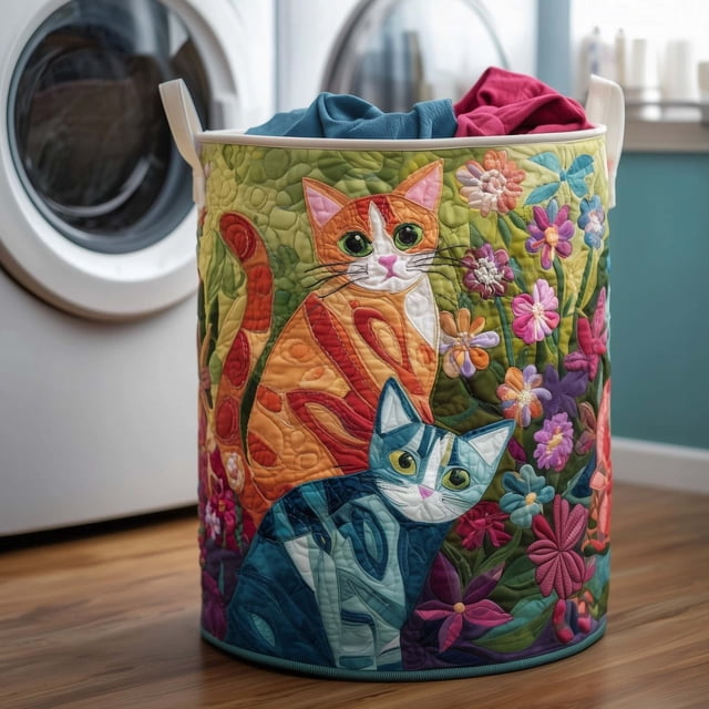 Outdor Quilted Laundry With Handles Boho Floral Storage Hamper Cozy Cat Storage Hamper For Bedroom Laundry Room & Features: