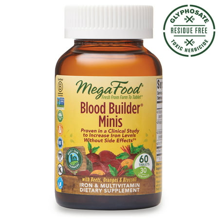 MegaFood - Blood Builder Minis, Support for Healthy Iron Levels, Energy, and Red Blood Cell Production without Nausea or Constipation, Easy to Swallow, Vegan, Gluten-Free, Non-GMO, 60