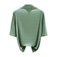 thumbnail image 3 of HVOBTTY Women's Summer Casual Solid Color 3/4 Sleeve Mock Neck Slim Soft Breathable Versatile Layering Comfy Beach Tee Shirt Green, L, 3 of 5