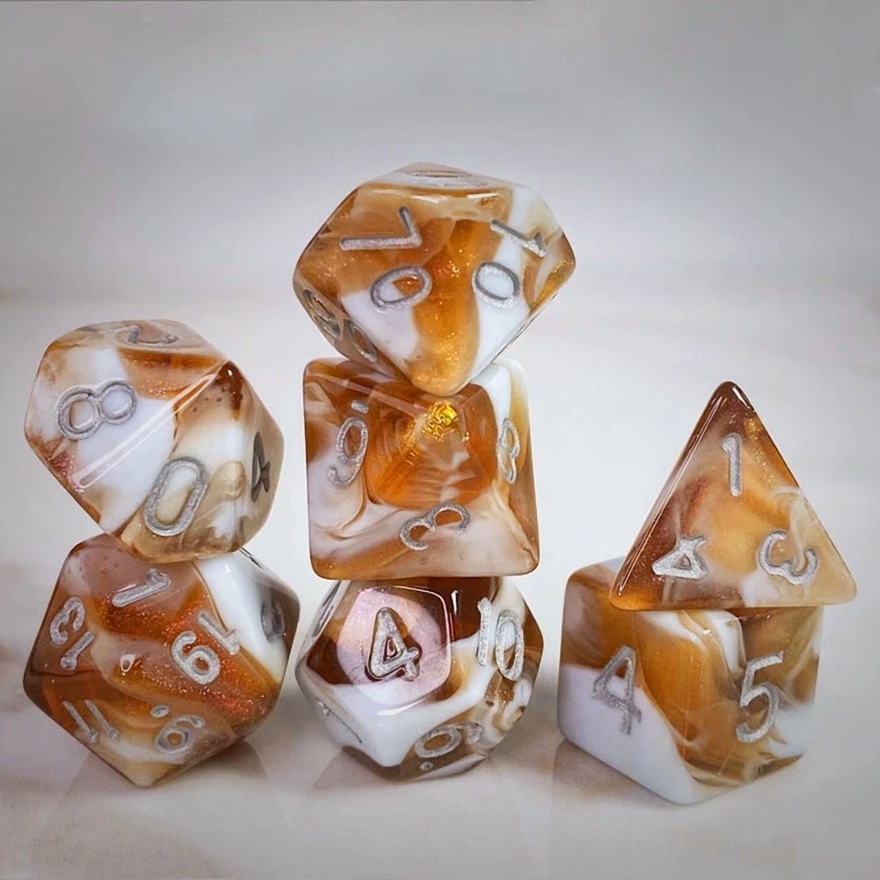 PRIME- Sage’S Shards – Brown/White Glitter Acrylic Polyhedral Dice Set Dungeons Dragons