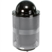 32 gal Outdoor Perforated Steel Trash Can with Dome Lid & Base, Gray