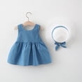 thumbnail image 6 of Babcutegg Cute Solid Denim Sleeveless Dress With Matching Brimmed Hat For Young Girls, Breathable Cotton Blend, Casual Western-Inspired Outfit Blue Size 18, 6 of 9