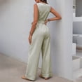 thumbnail image 6 of Women's Striped Print V‑Neck Sleeveless Jumpsuit Button Front Tie Waist Wide‑Leg Long Pants with Pockets Army Green XL(XL), 6 of 7