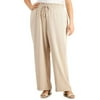 CALVIN KLEIN Womens Beige Pocketed Hi-rise Drawstring Waist Wear To Work Wide Leg Pants Plus 2X