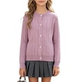 thumbnail image 2 of larppty Teen Sweaters for Girls Button Down Long Sleeve Crewneck Cable Knit Cardigan Fall School Uniform Sweatshirts (Pink,3-4 Years), 2 of 5