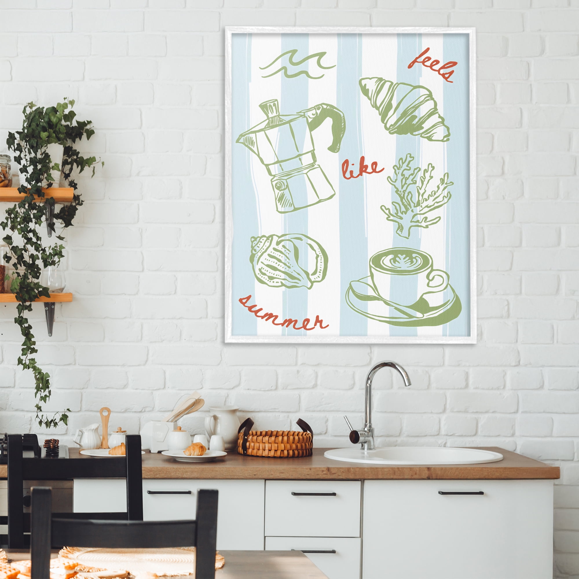 Stupell Industries Feels Like Summer on Stripes White Framed Giclee Art, design by The Prints Vibe
