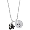 thumbnail image 1 of Delight Jewelry Silvertone Black Enamel Tap Shoes Silvertone Script Initial Disc - E - Charm Necklace, 20"+3", 1 of 4