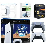Sony PlayStation 5 Astro Bot Slim Digital Bundle with Disc Drive, Extra Controller, MightySkins Game Collection Services and 2 Year Extended Warranty - Sterling Silver