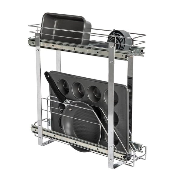 Household Essentials Glidez Multipurpose Chrome-Plated Steel Pull-Out/Slide-Out Storage Organizer for Cookware and Bakeware - 2-Tier Design - Fits St