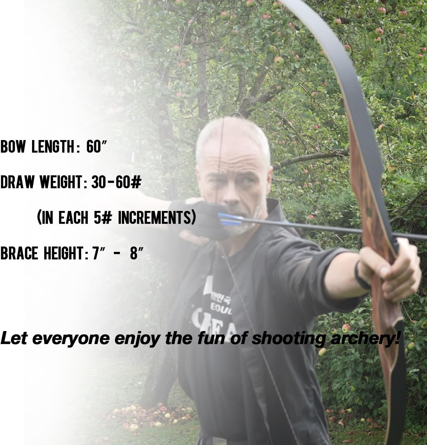Sanlida Archery 60" Royal X8 One-Piece Bow Traditional Wooden Hunting Bow Handmade Hunting Bow and Arrows Kit for Adults & Traditional Archers, RH Only (35lbs, Dark Wood)