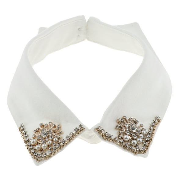 Wxqbjtam Women's Peter Pan Lapel Detachable Necklace Rhinestones Fake False Collars - White