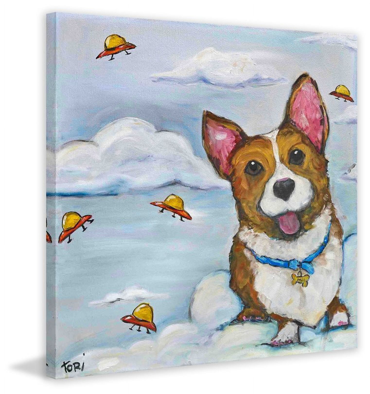 Marmont Hill "Corgi in Space" by Tori Campisi Painting Print on Canvas