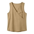 thumbnail image 4 of WHLBF Women's Tank Top V-Neck Sleeveless Solid Color Cotton Linen Top Khaki XXL, 4 of 7