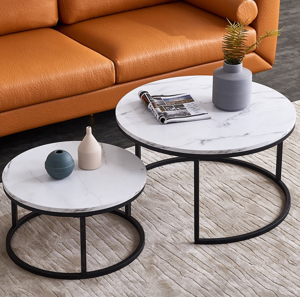 Top-32” Modern Nesting Coffee Table Simple Modern Living Room -2 Round