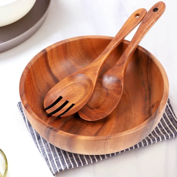 Wooden Salad Bowl-Large 9.4 Inch Wood Salad Wooden Bowl with Spoon, Can Be Used for Fruit, Salad