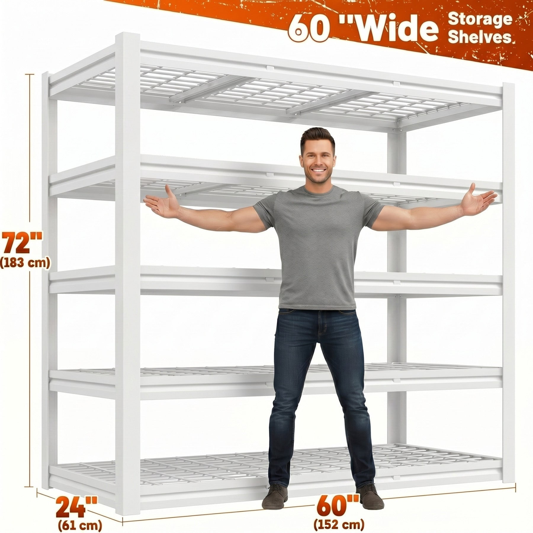 Sailvan 3500LBS Heavy Duty Garage Shelving, 5-Tier Adjustable Metal Storage Shelves, Industrial Steel Utility Rack, 60"W x 24"D x 72"H,Silver
