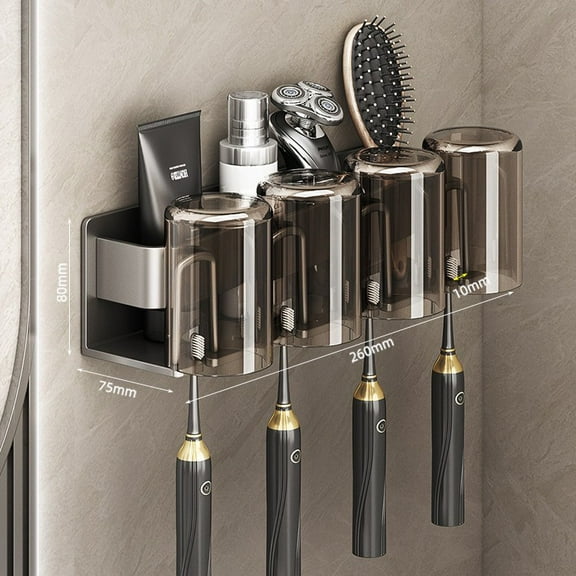 Toothbrush Holder，Bathroom Organizer Toothbrush Holders No-Drill Wall Mounted for Bathrooms with Toothpaste Dispenser Large Capacity Tray Bathroom Organizer Bathroom Accessories Set-Gray