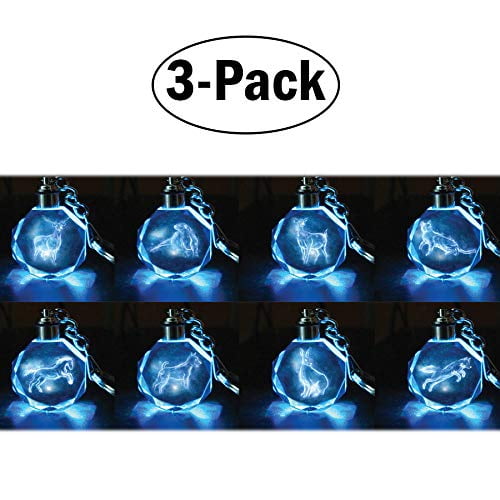 Harry Potter Patronus Collectible Key Chain Mystery Blind Bag, 3 Pack - Receive 3 of 8 Mystery Crystal Patronus Key Rings with LED Blue Light - Collect All 8 - Series 1