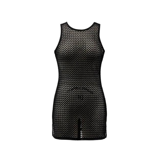 Ropa Playa Ocean Pacific para Mujer Vestido Corto Tejido Cuello Redondo Sin Mangas Negro Talla G