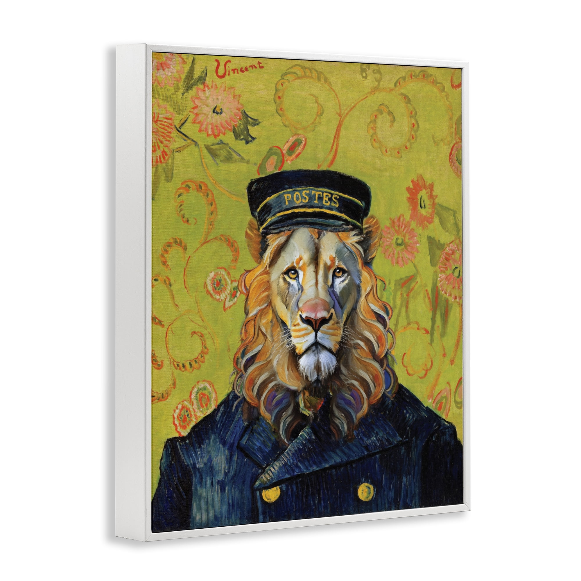 Stupell Industries French Lion Postmaster White Framed Giclee Art, design by Grotto Studios