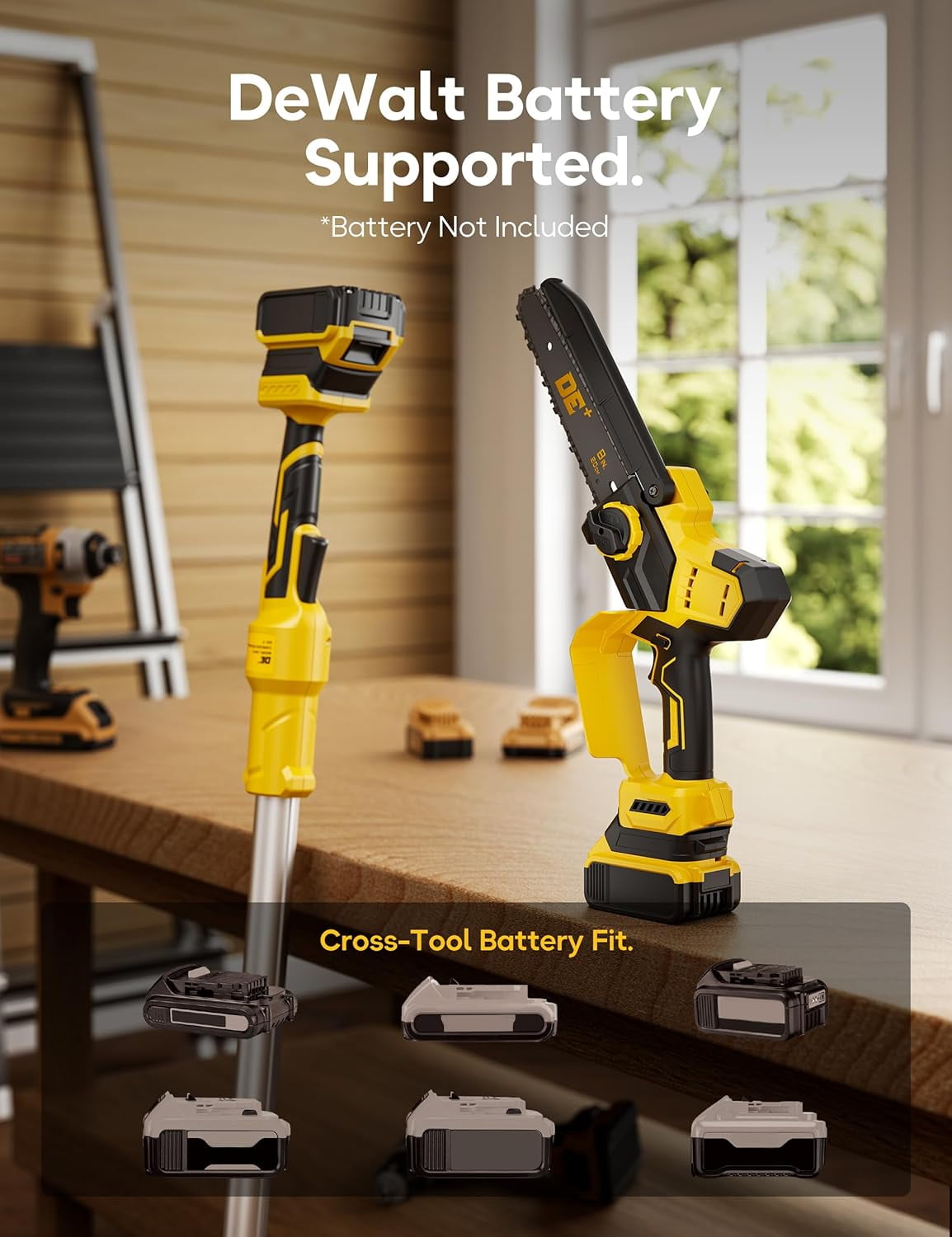 2-in-1 Cordless Pole Saw for DeWalt 20V Max Battery, Brushless 8” Mini Chainsaw for Tree Trimming, 16 ft Maximum Reach with Extension Pole (Tool Only)