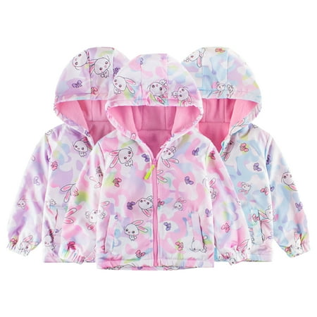 

Esaierr 2-8Y Toddler Girls Fleece Punching Jacket with Hooded Kids Girls Baby Printed Coats for Fall Winter Spring Double Layer Jacket Outerwea