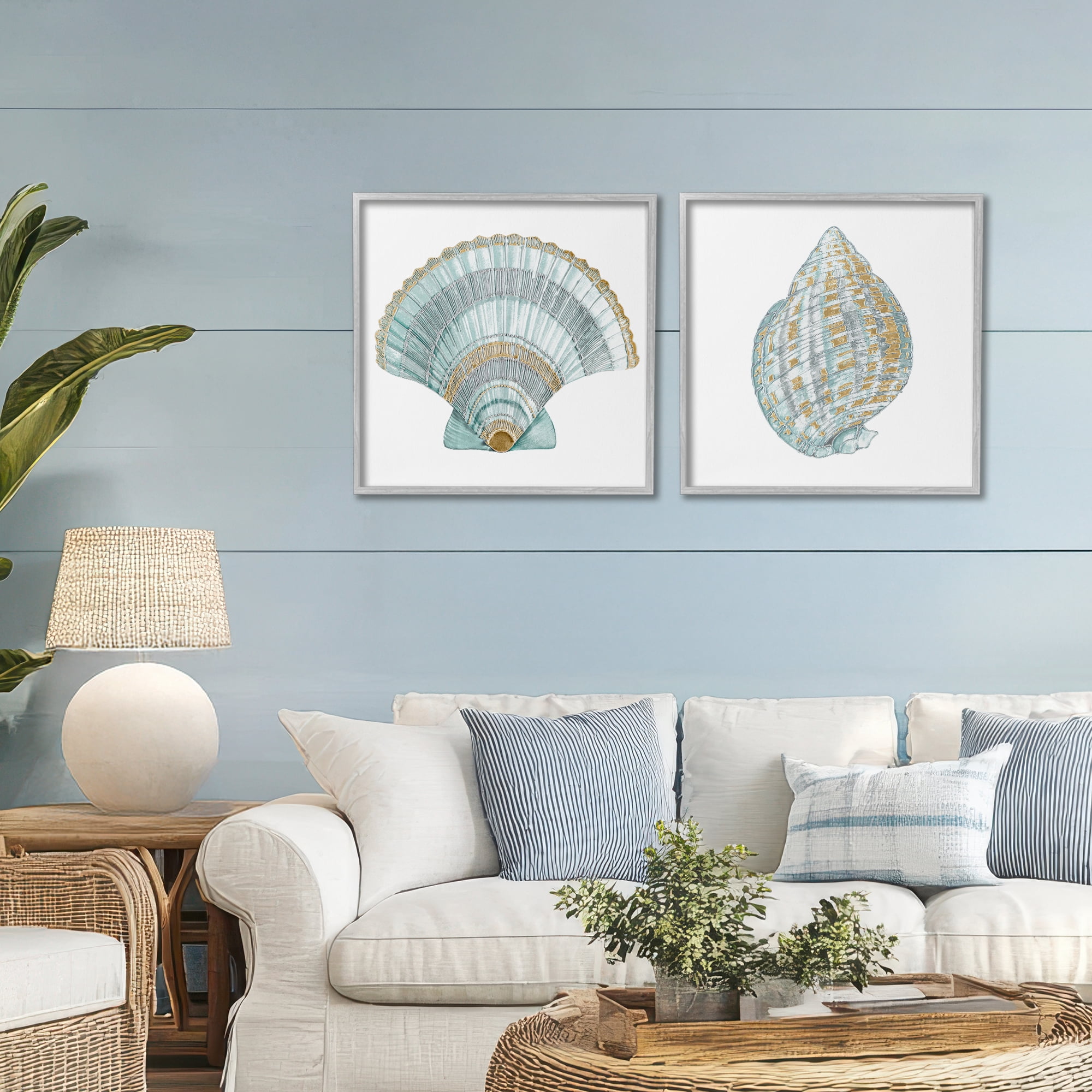 Stupell Industries Regal Clam Shell Duo 2 Piece Gray Framed Giclee Art Set, design by Lorenzo Collective