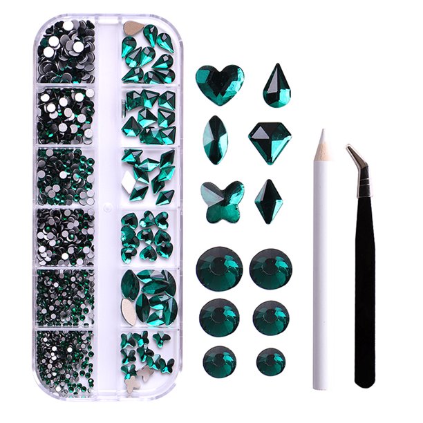 Juego de herramientas de manicura de diamantes planos de 12 cuadrículas Diamantes en forma especial Eccomum ZSHZ-206 con pinzas y bolígrafo corto