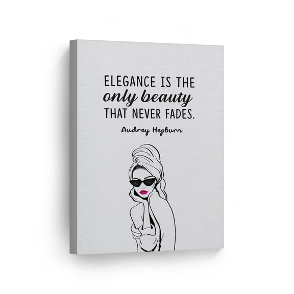 Smile Art Design Elegance is the Only Beauty That Never Fades Quote Audrey Hepburn Glam Fashion Canvas Wall Art Print Office Girls Room Women Dorm Bedroom Living Room Wall Decor Ready to Hang 22x15